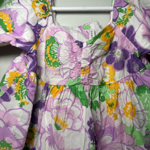 Janie & Jack Girls Floral Purple Green Smocked Top Puff Sleeves Size 3 - Picture 3 of 6